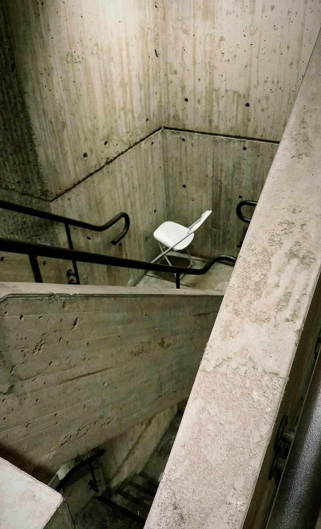 Brutalist stairwell at the Yale School of Architecture
